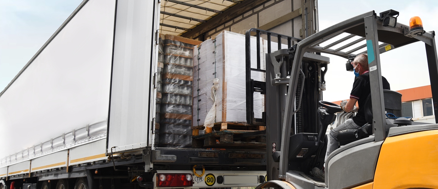 Person operating fork lift of cargo