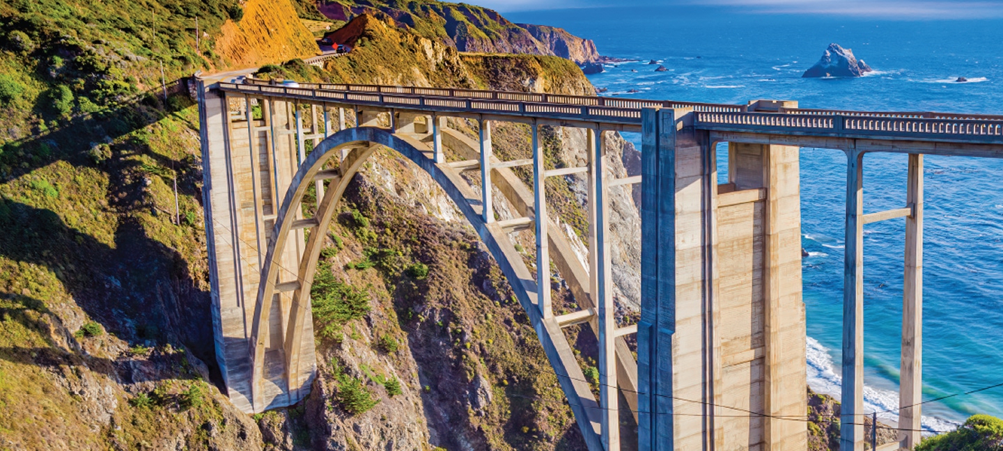 Impressive bridge over Pacific Coast on a mountain